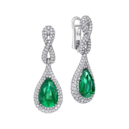 Серьги с изумрудами и бриллиантами, белое золото 1