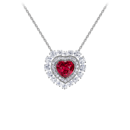 Колье с рубином и бриллиантами, белое золото 1