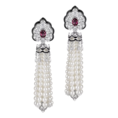 Серьги с александритами, бриллиантами и жемчугом, белое золото, н.керамика