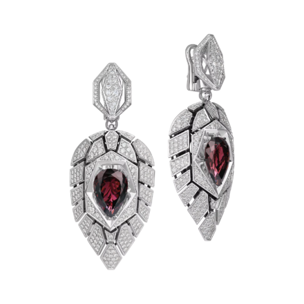 Серьги с рубеллитами и бриллиантами, белое золото 1