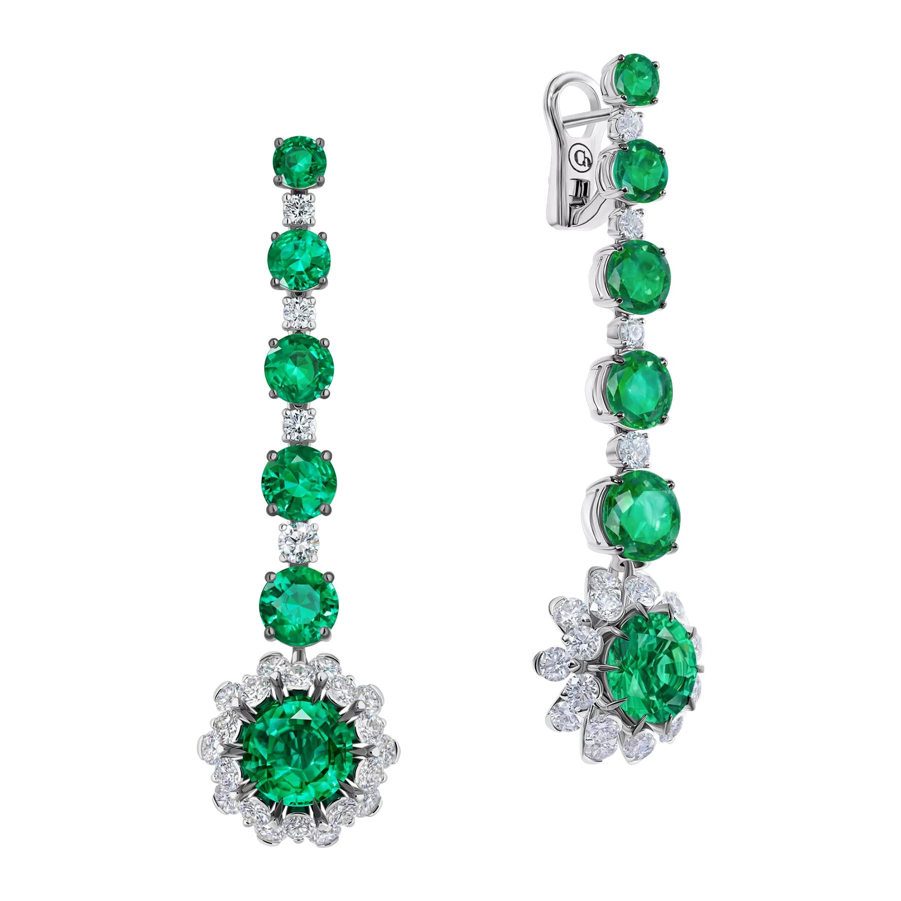 Серьги с изумрудами и бриллиантами, белое золото