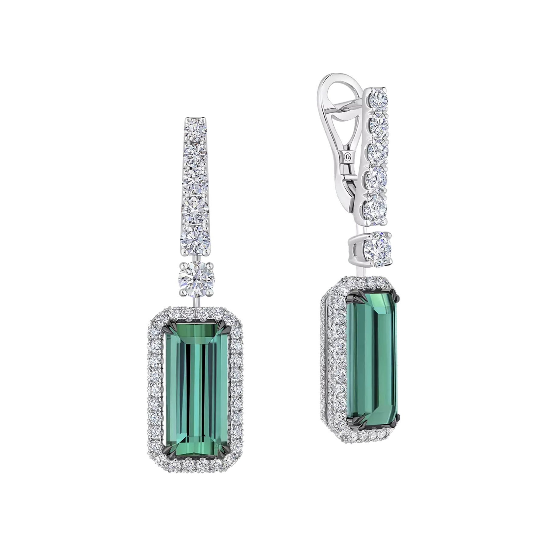 Серьги с турмалинами индиголитами и бриллиантами, белое золото