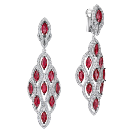 Серьги с рубинами и бриллиантами, белое золото 1