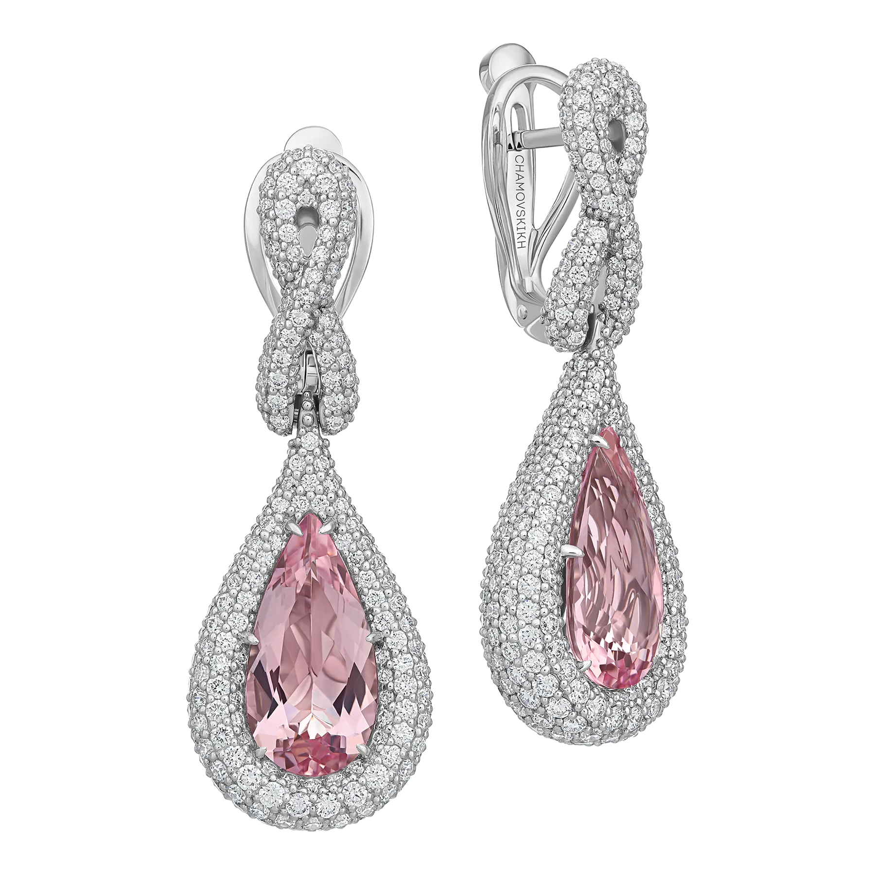 Серьги с морганитами и бриллиантами, белое золото