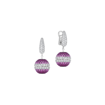 Серьги с бриллиантами, рубинами и розовыми сапфирами, белое золото 2