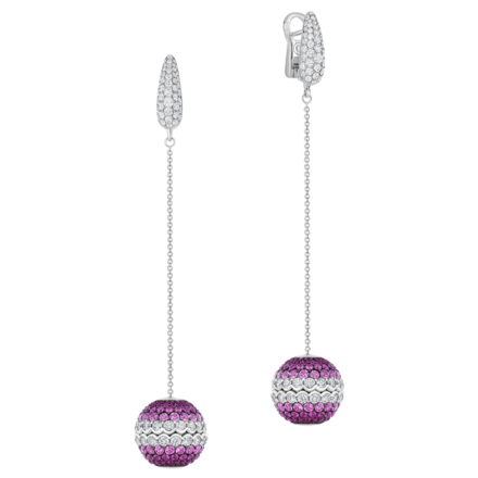 Серьги с бриллиантами, рубинами и розовыми сапфирами, белое золото 1