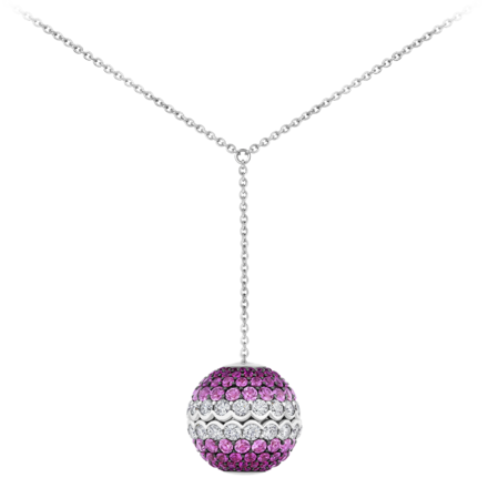 Колье с бриллиантами, рубинами и розовыми сапфирами, белое золото 1