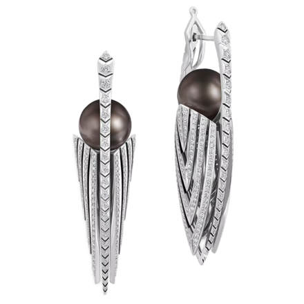 Серьги с жемчугом и бриллиантами, белое золото, н.керамика 1