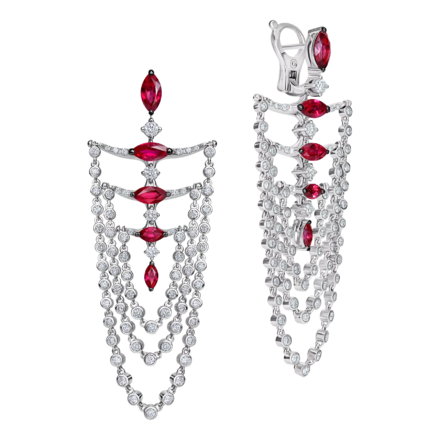 Серьги с рубинами и бриллиантами, белое золото 1