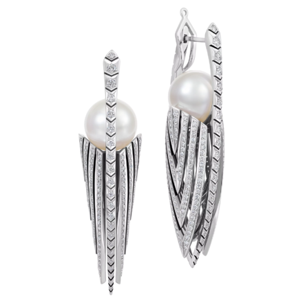 Серьги с жемчугом и бриллиантами, белое золото 750 пробы, н.керамика 1