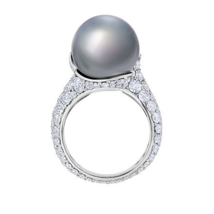 Кольцо с танзанитом, жемчугом и бриллиантами, белое золото 3