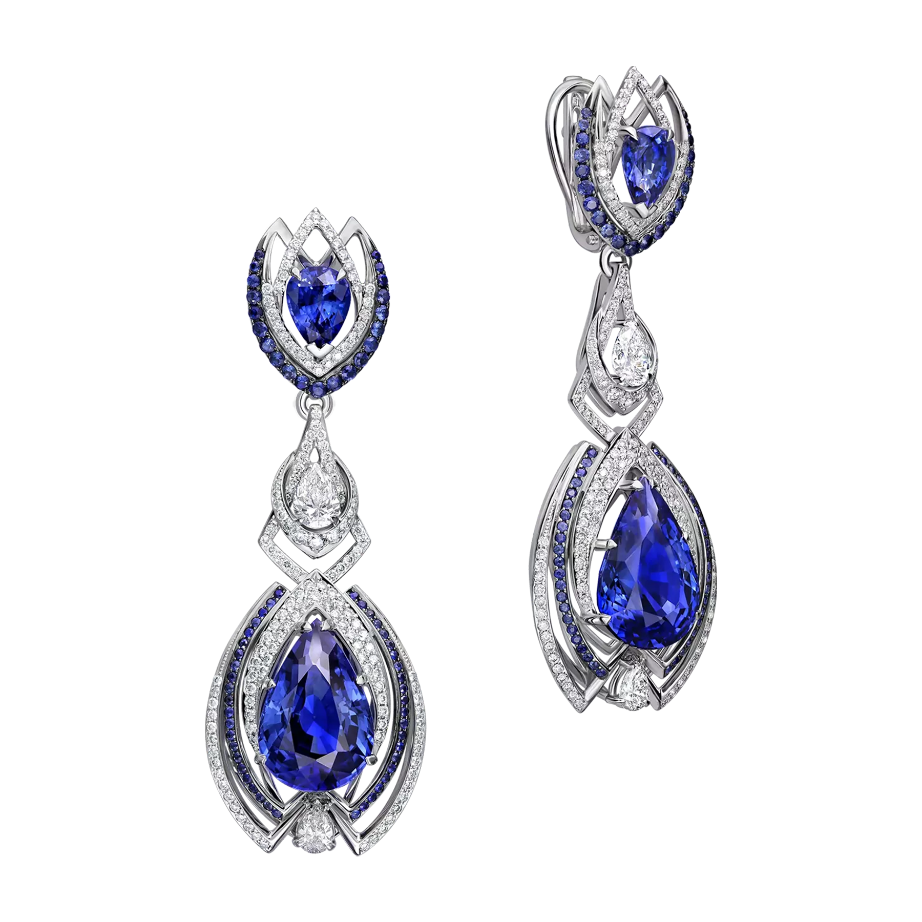 Серьги с сапфирами и бриллиантами, белое золото