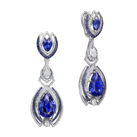 Серьги с сапфирами и бриллиантами, белое золото 1