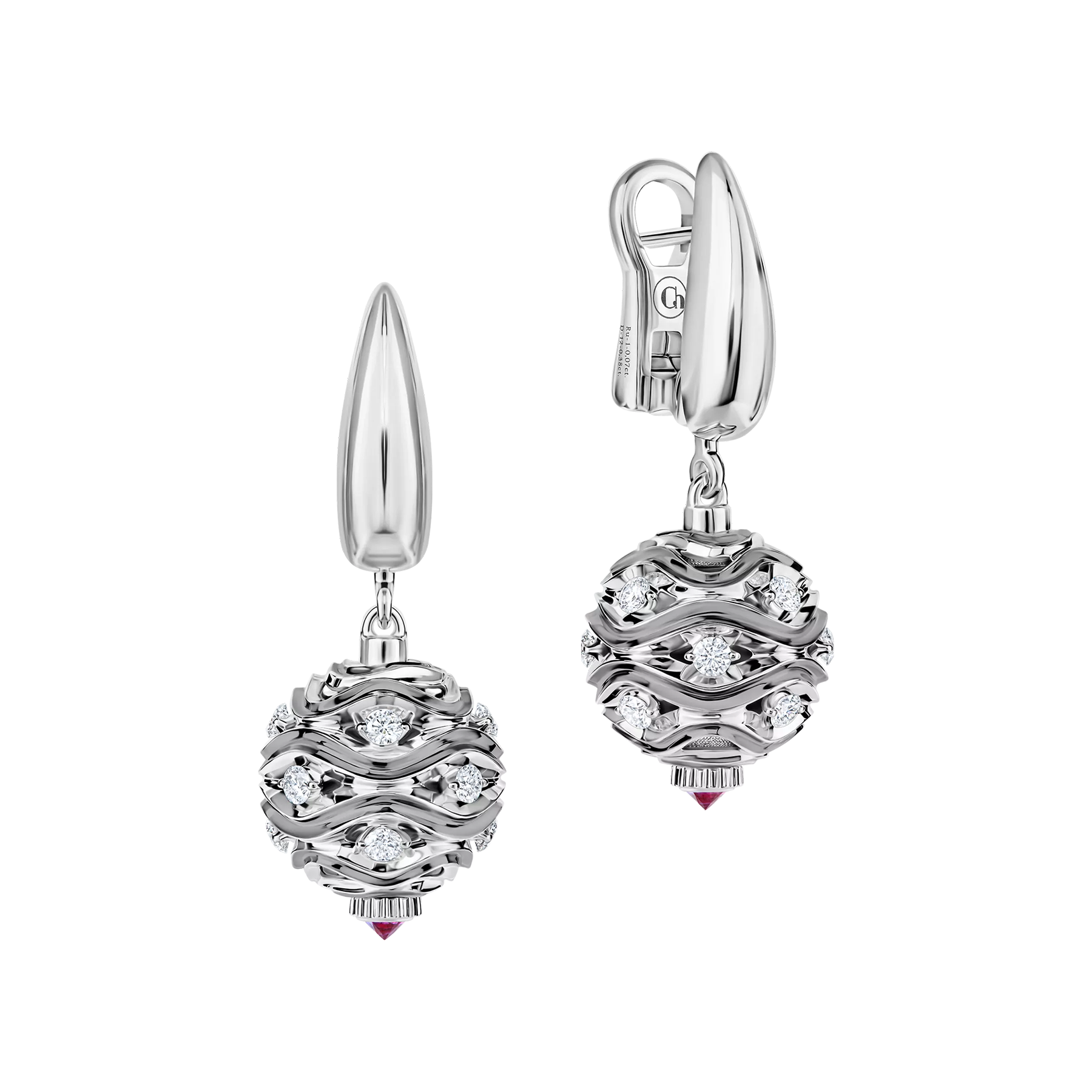 Серьги с рубинами и бриллиантами, белое золото