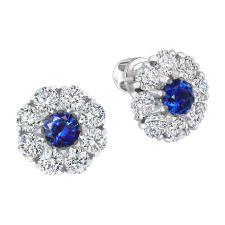 Пусеты с сапфирами и бриллиантами, белое золото 1