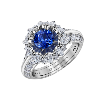Кольцо с сапфиром и бриллиантами, белое золото 1