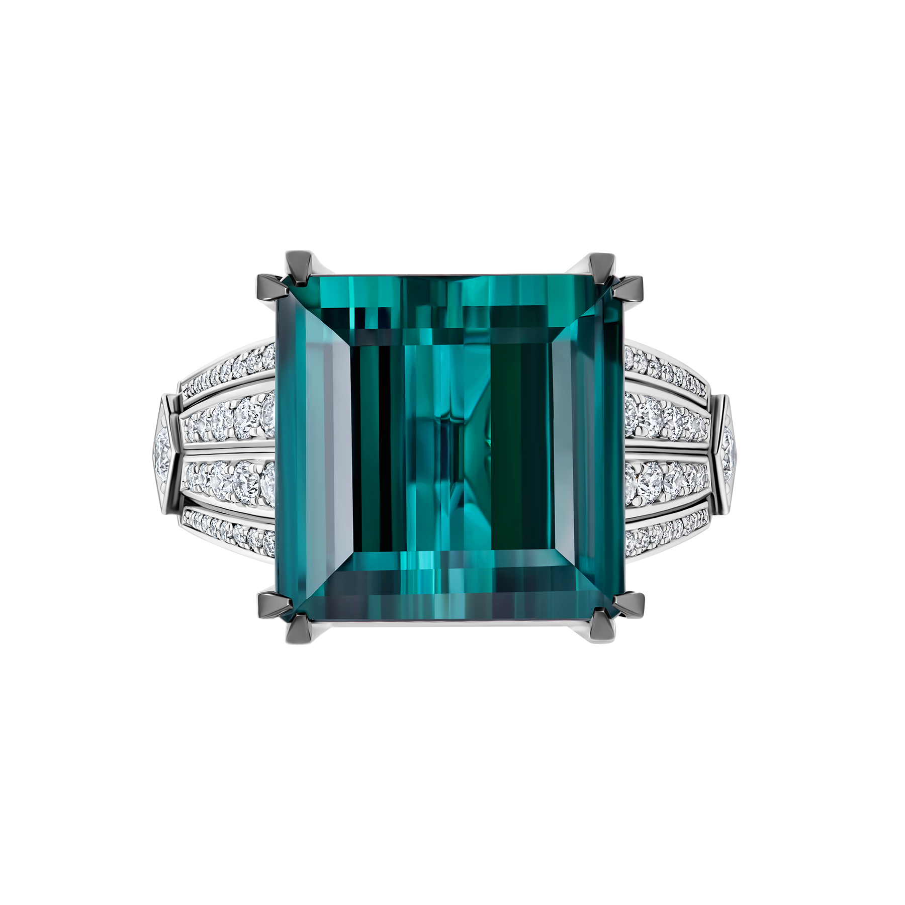 Кольцо с турмалином индиголитом и бриллиантами, белое золото