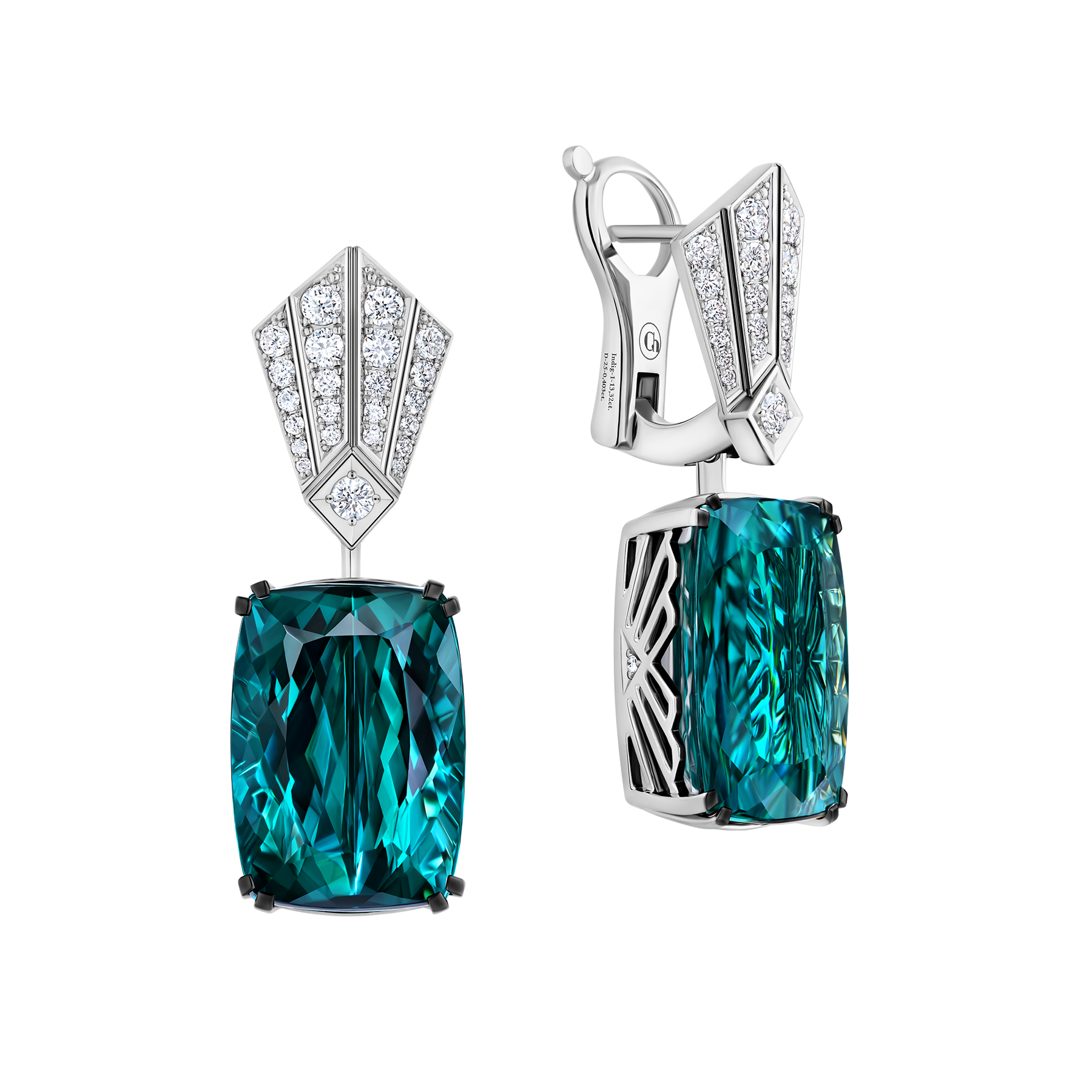 Серьги с турмалинами индиголитами и бриллиантами, белое золото