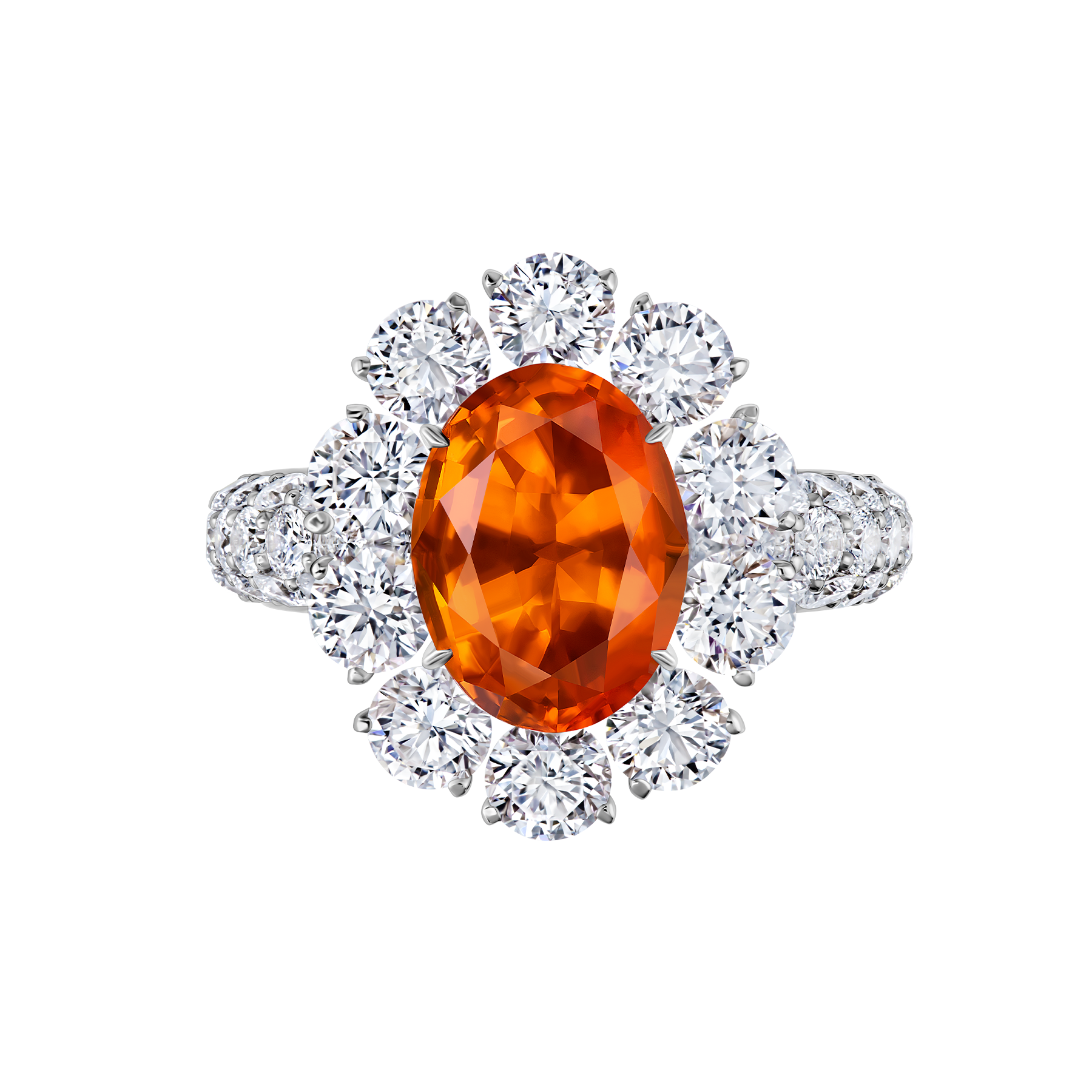 Кольцо со спессартином и бриллиантами, белое золото