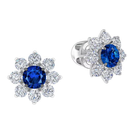 Пусеты с сапфирами и бриллиантами, белое золото 1