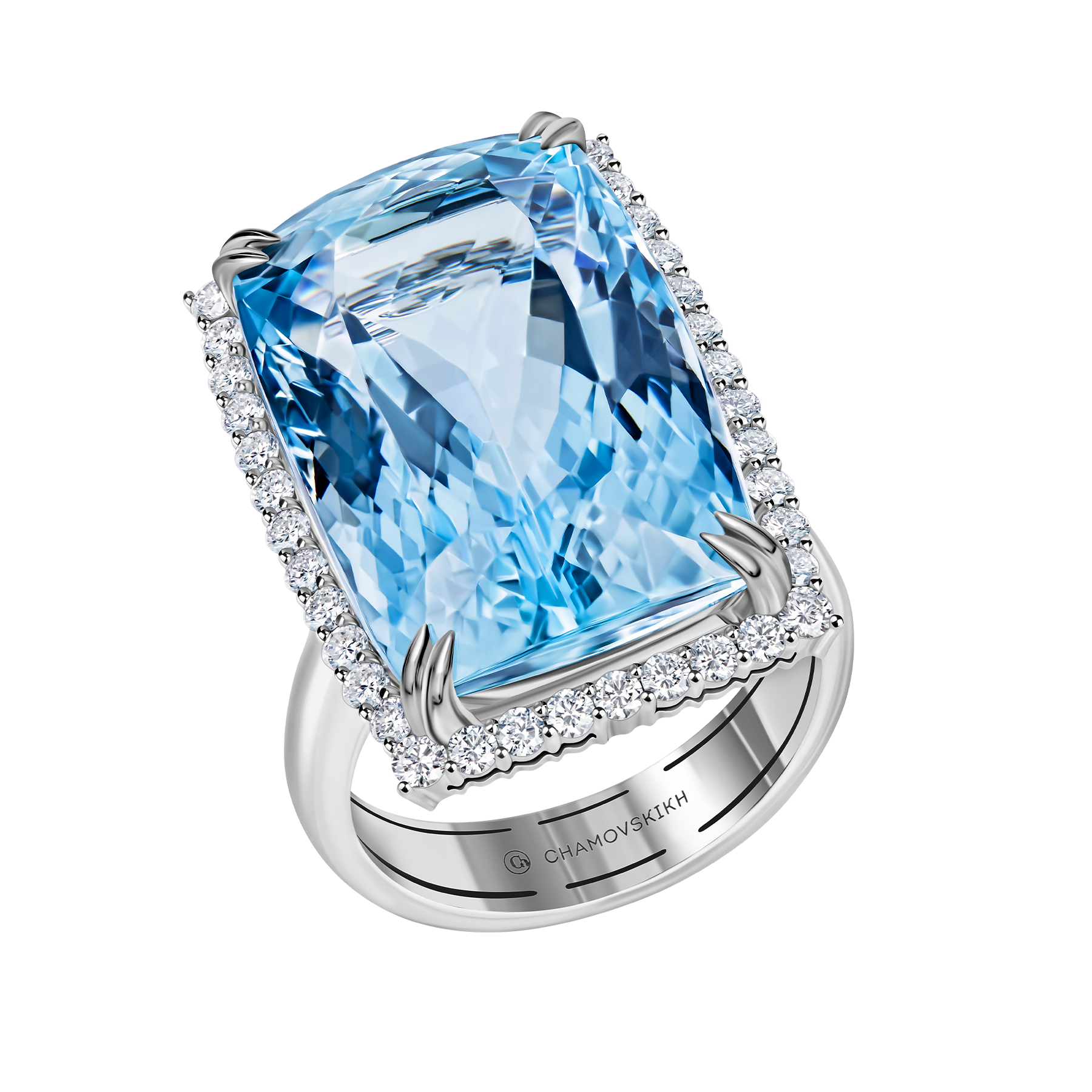 Кольцо с аквамарином и бриллиантами, белое золото