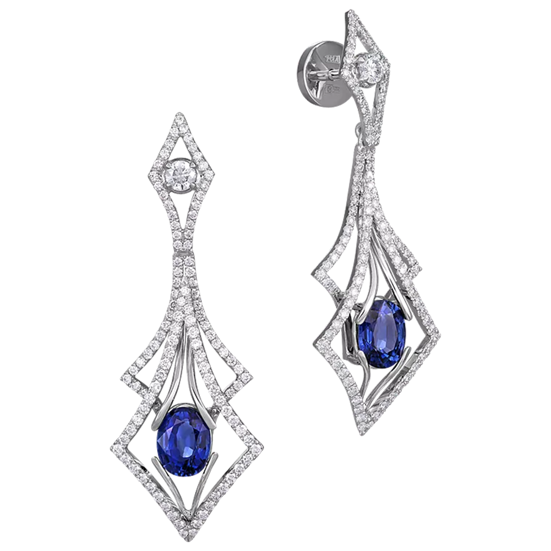 Пусеты с сапфирами, белое золото, н.керамика