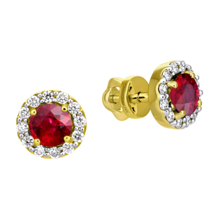 Пусеты с рубинами и бриллиантами, жёлтое золото 1