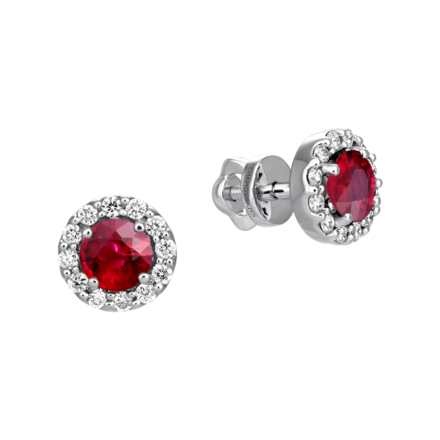 Пусеты с рубинами и бриллиантами, белое золото, н.керамика 1