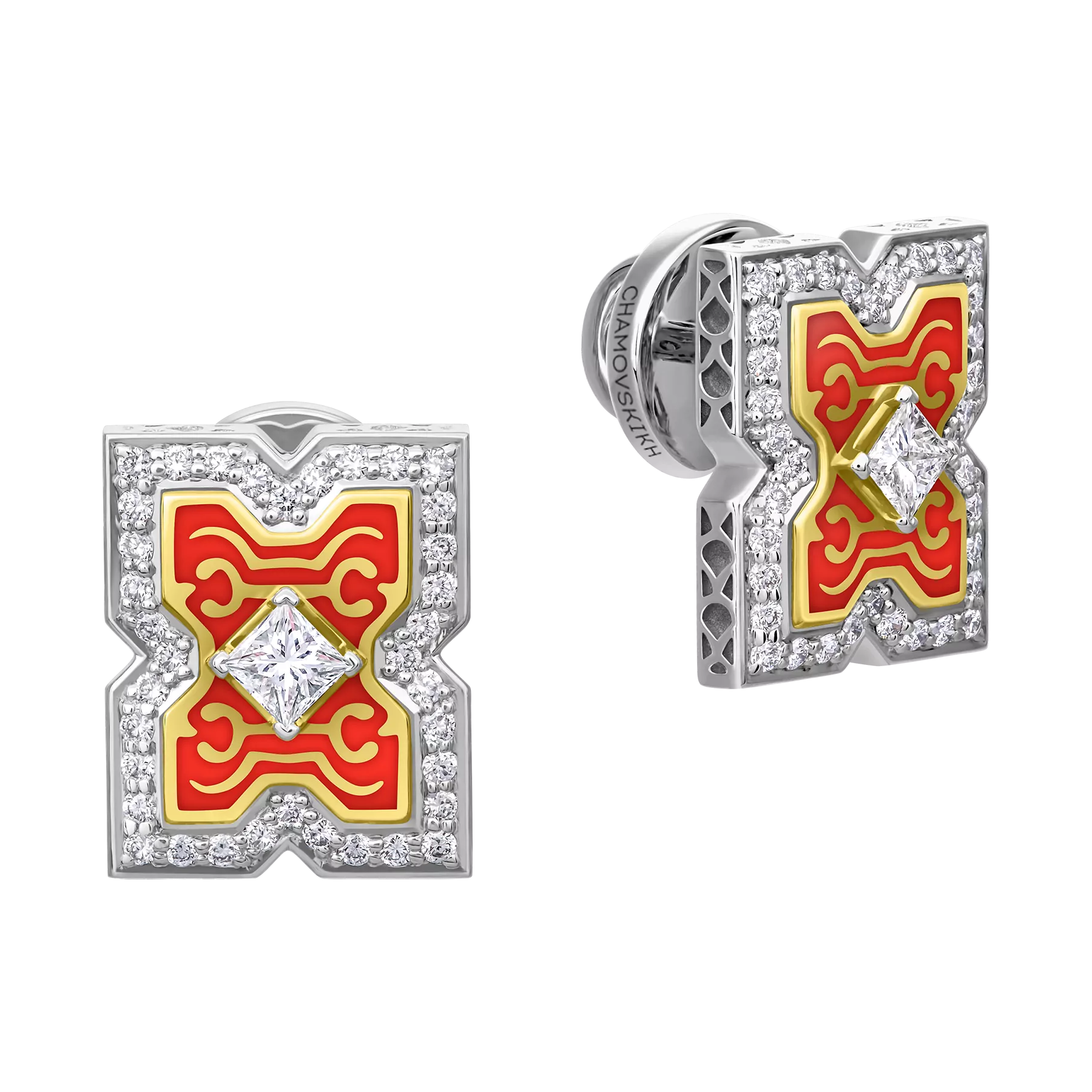 Пусеты с бриллиантами, белое и жёлтое золото