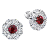 Пусеты с рубинами и бриллиантами, белое золото