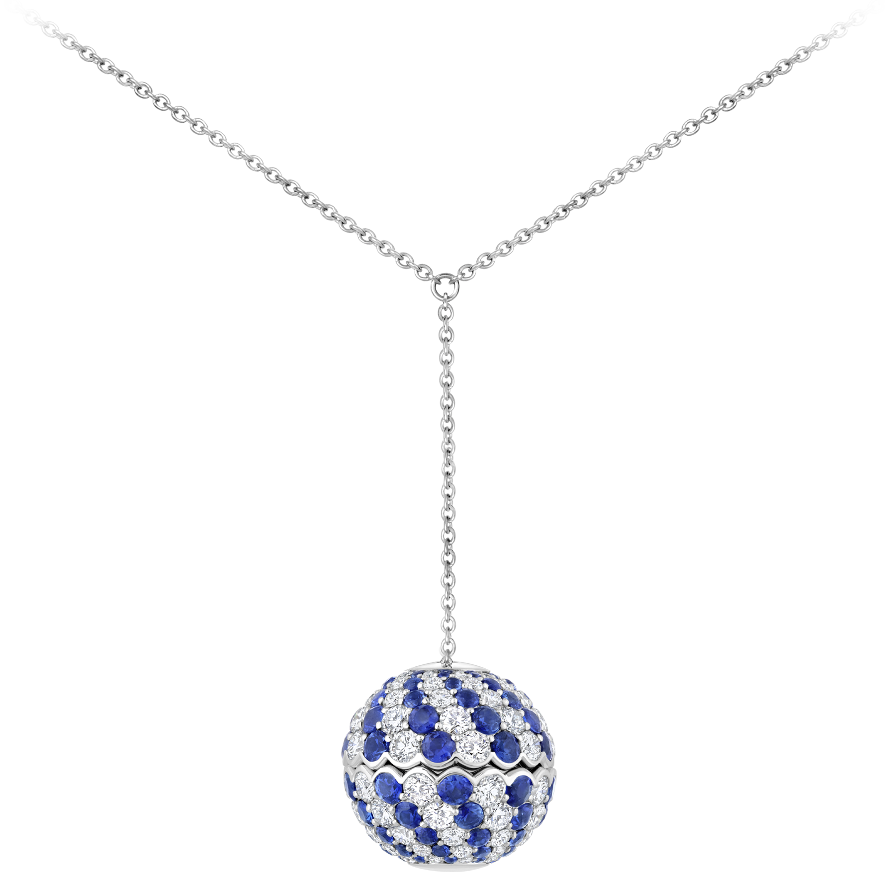 Колье с бриллиантами и сапфирами, белое золото