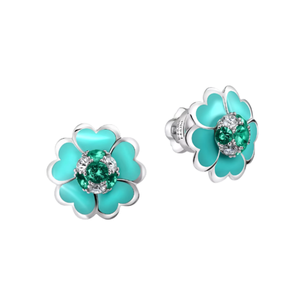 Пусеты с бриллиантами и изумрудами, белое золото, н.керамика 1