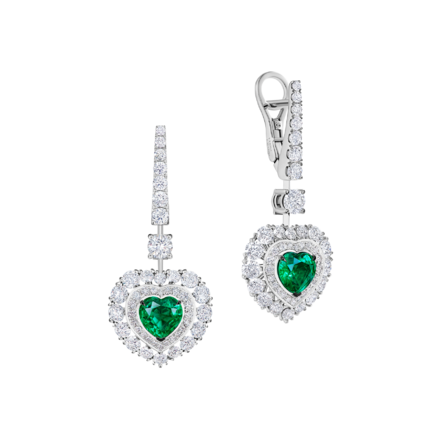 Серьги с изумрудами и бриллиантами, белое золото 1