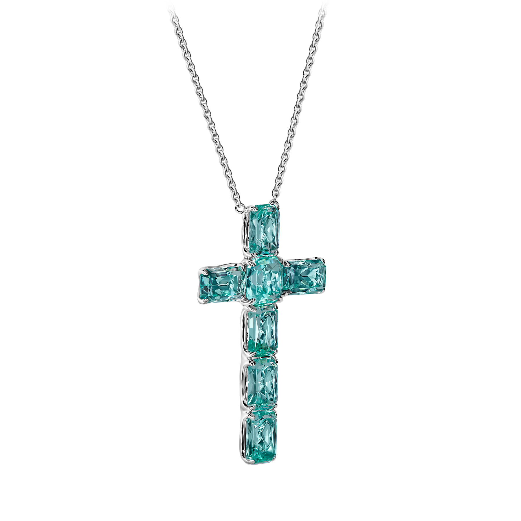 Колье с изумрудами и бриллиантом, белое золото