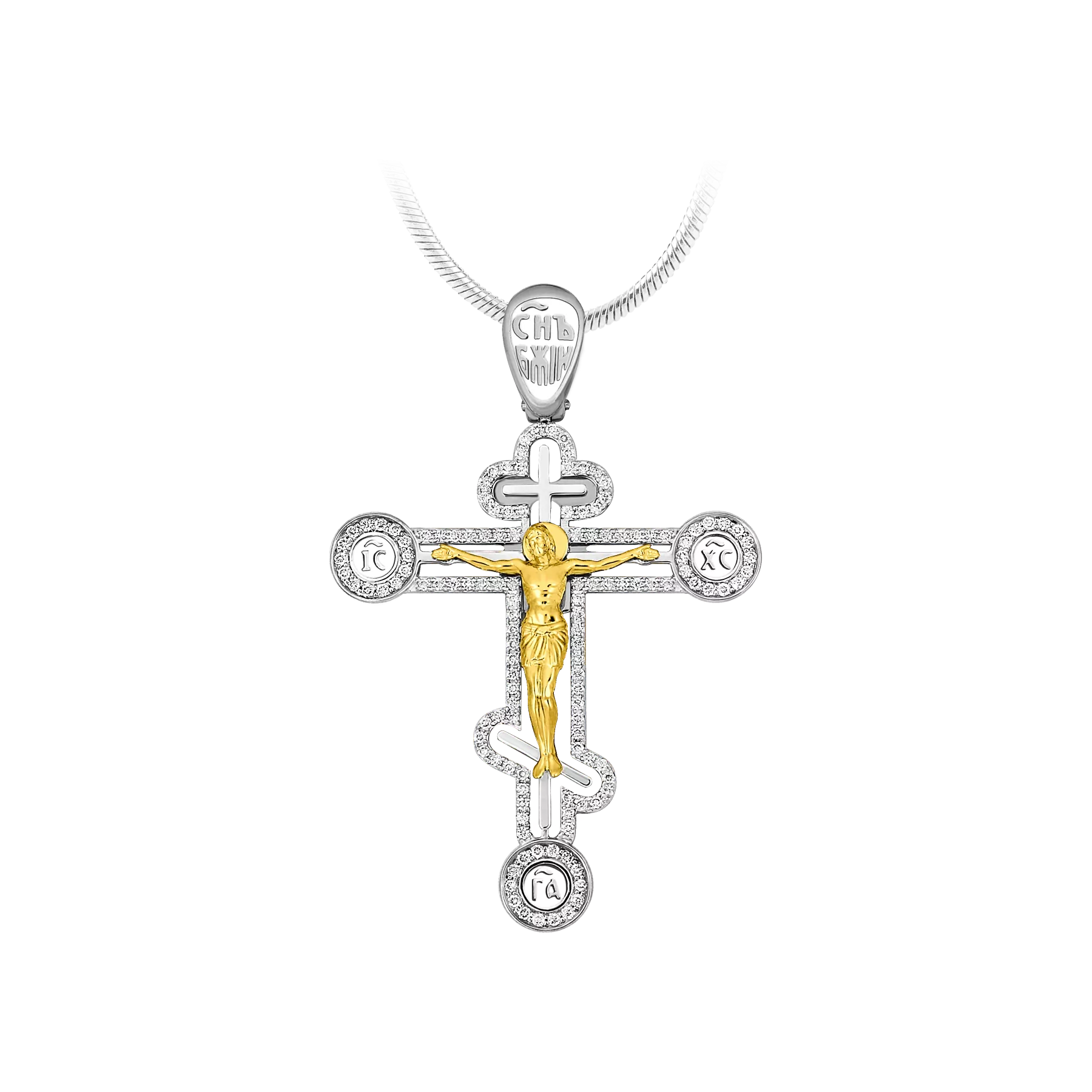 Крест с бриллиантами, белое и жёлтое золото, н.керамика
