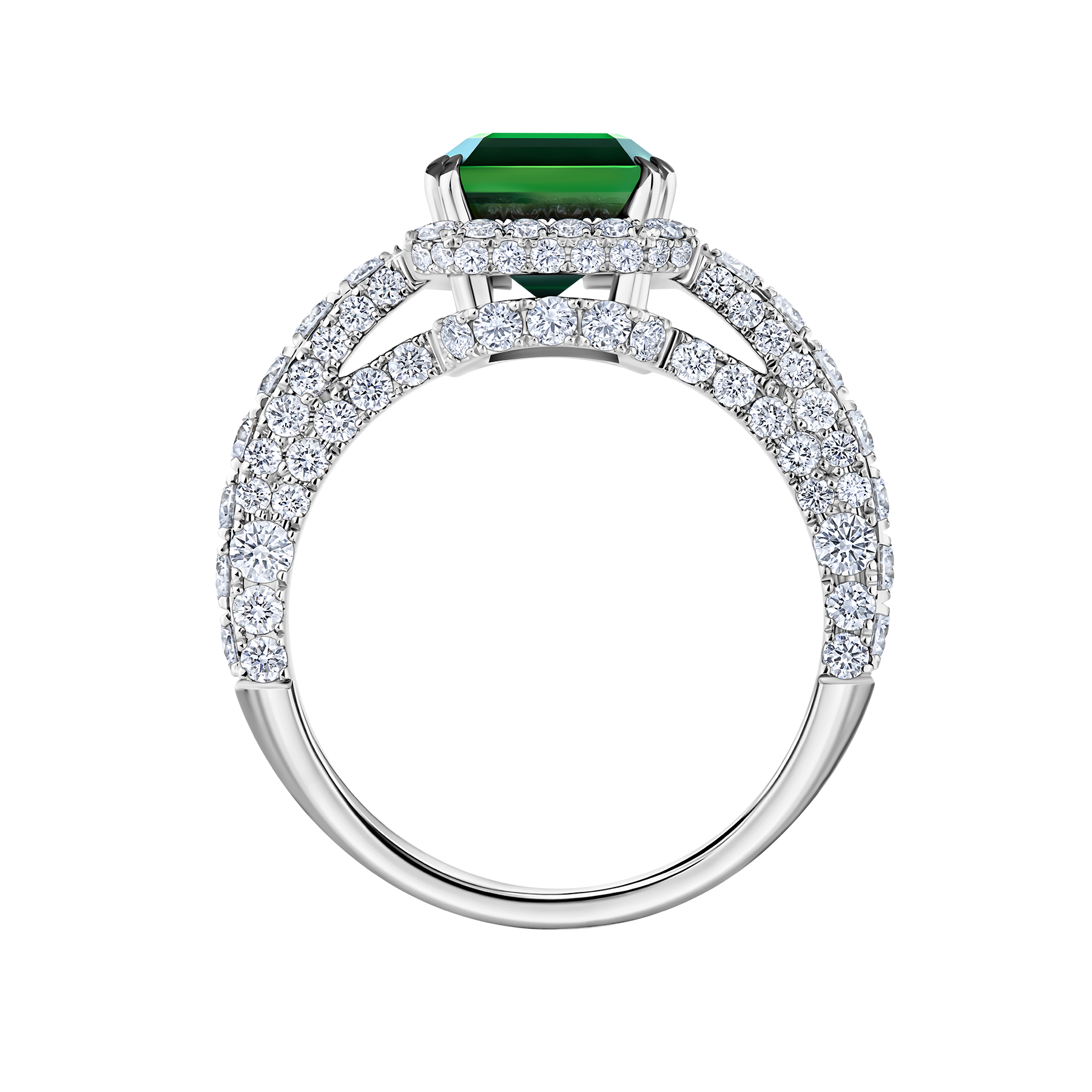 Кольцо с верделитом и бриллиантами, белое золото