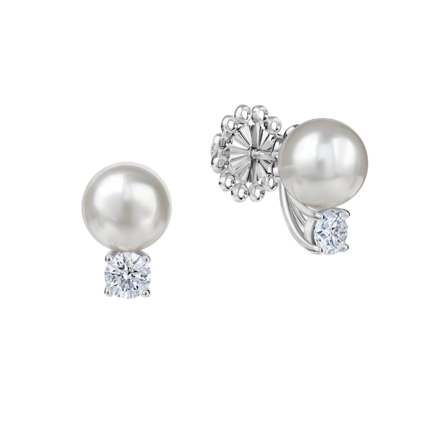 Пусеты с жемчугом и бриллиантами, белое золото 1