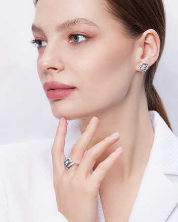 Пусеты с бриллиантами, белое золото 2