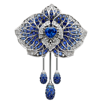 Брошь с сапфирами и бриллиантами, белое золото 1