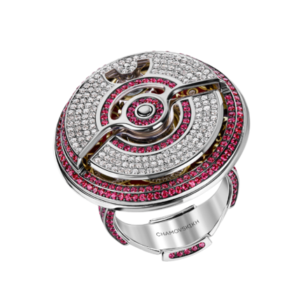 Кольцо с бриллиантами и рубинами, белое золото, н.керамика 1