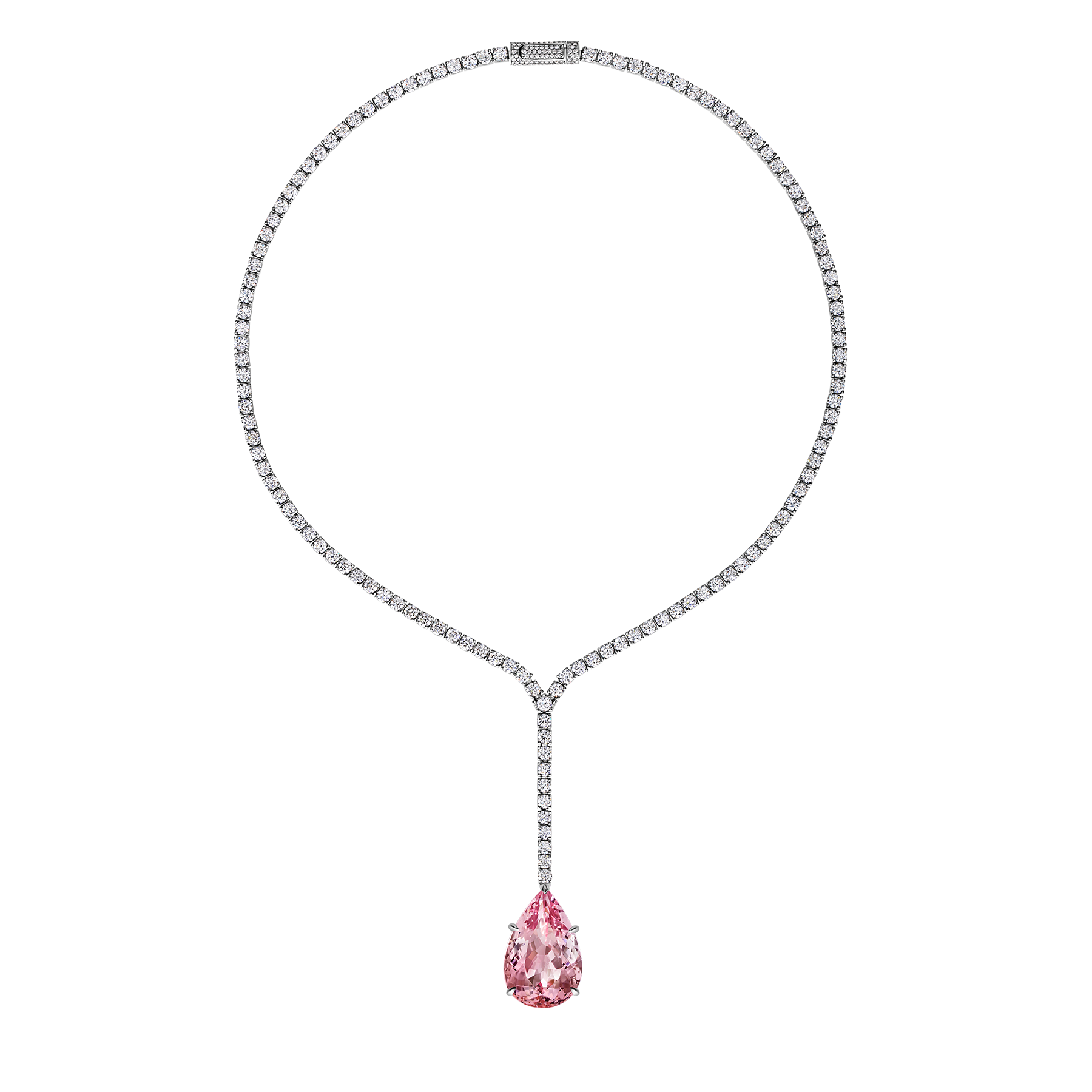 Колье с морганитом и бриллиантами, белое золото