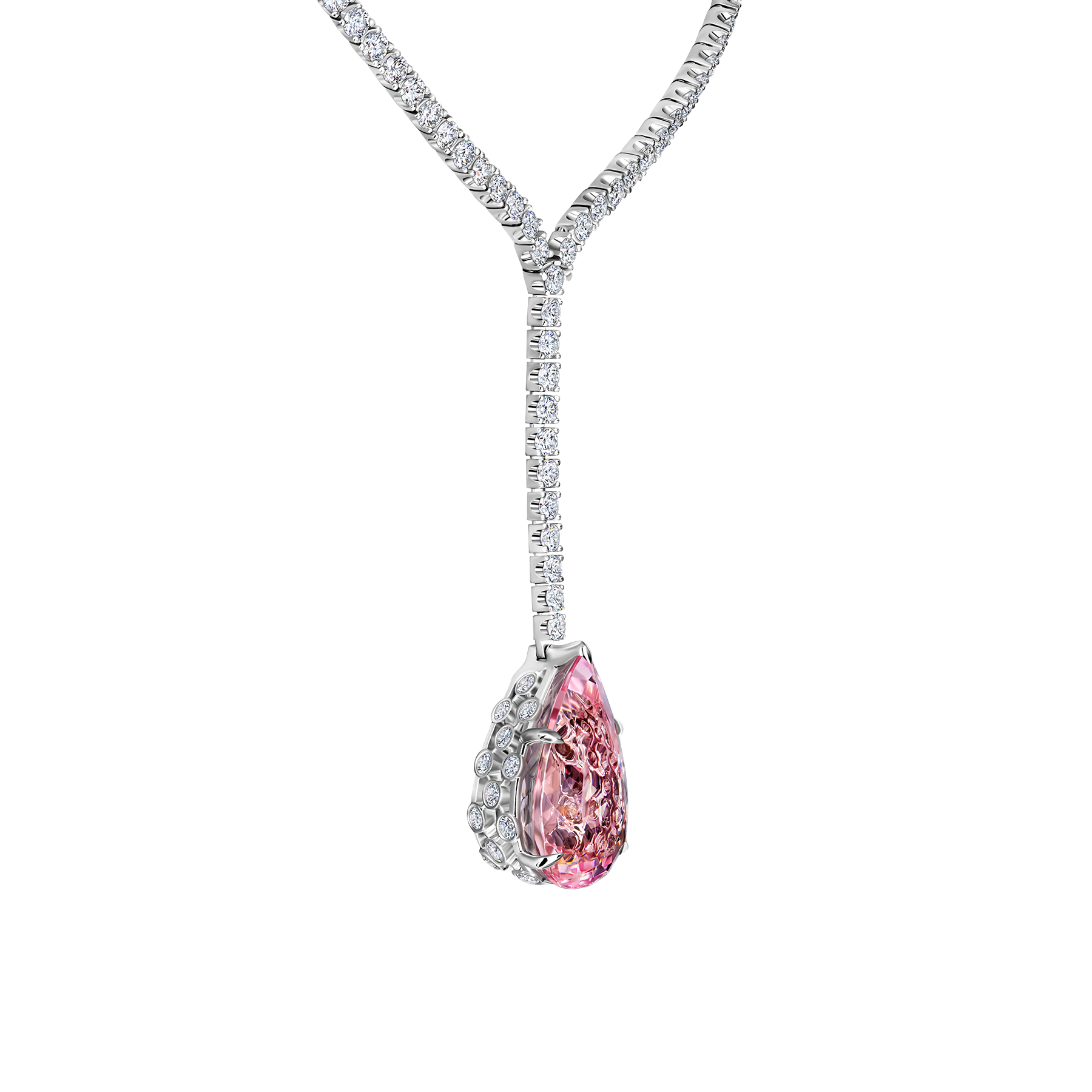 Колье с морганитом и бриллиантами, белое золото