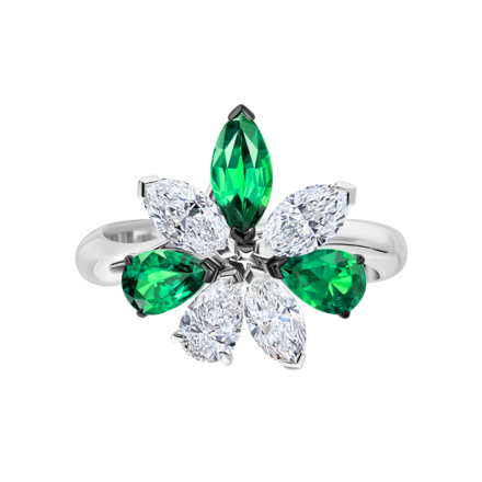 Кольцо с изумрудами и бриллиантами, белое золото 3