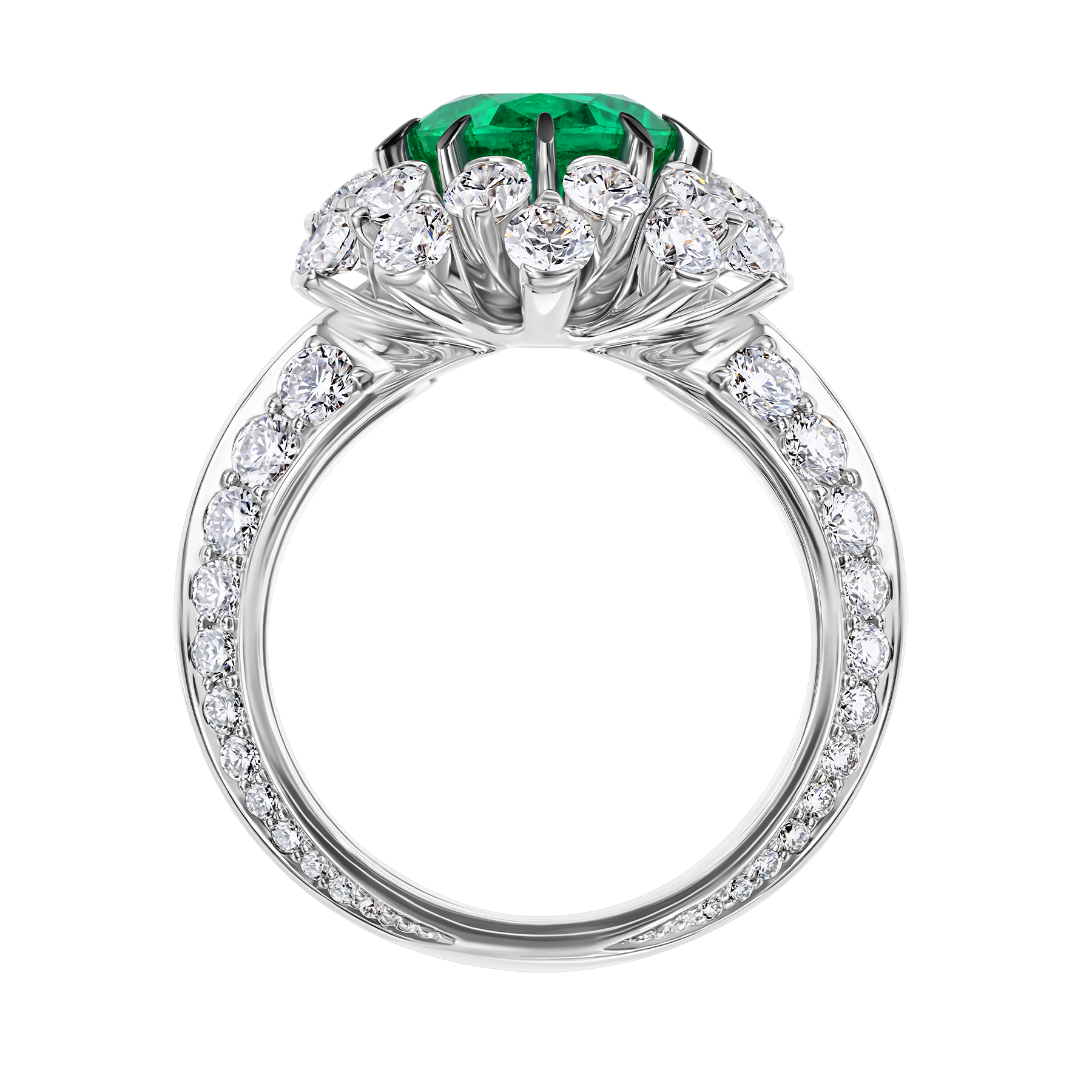 Кольцо с изумрудом и бриллиантами, белое золото