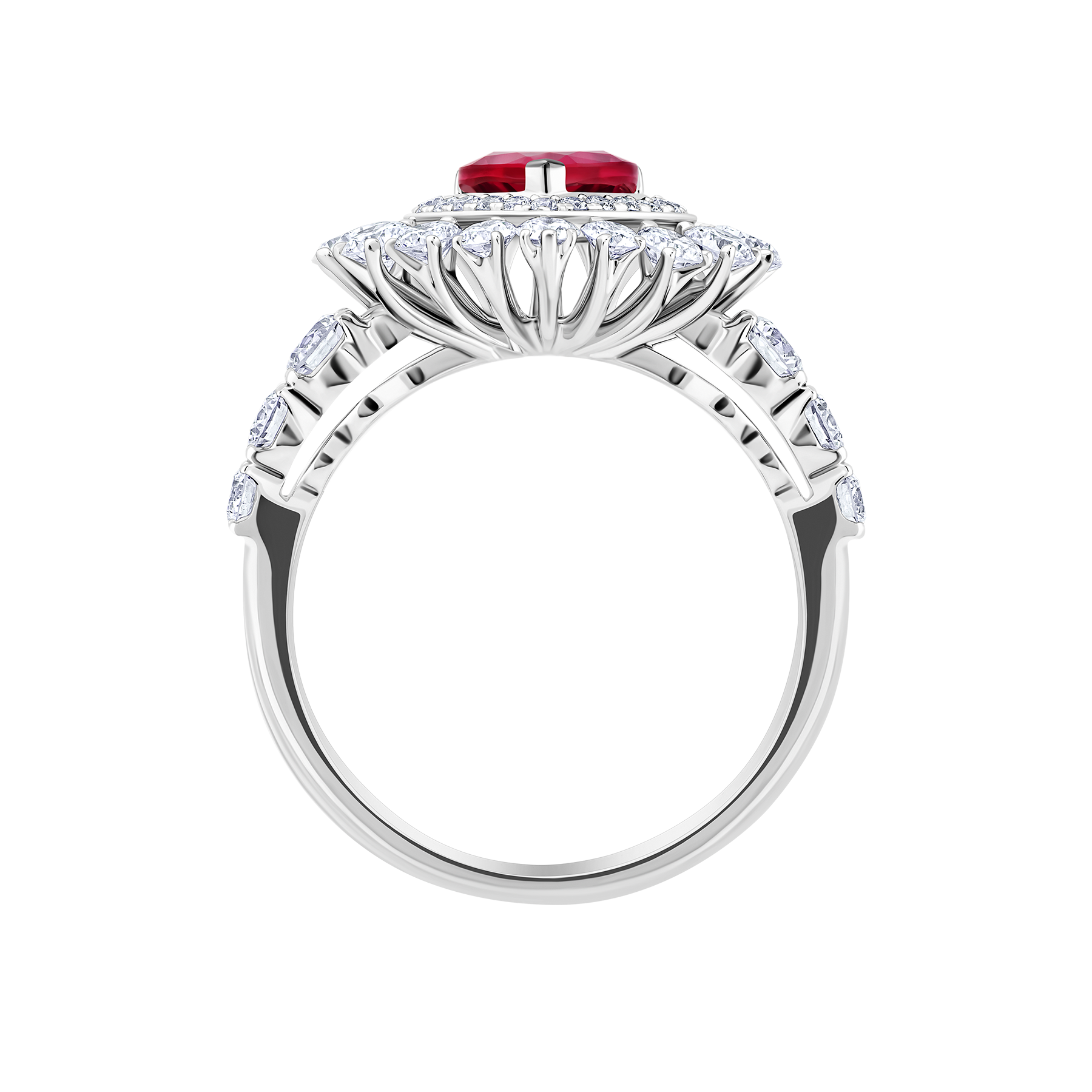 Кольцо с рубином и бриллиантами, белое золото