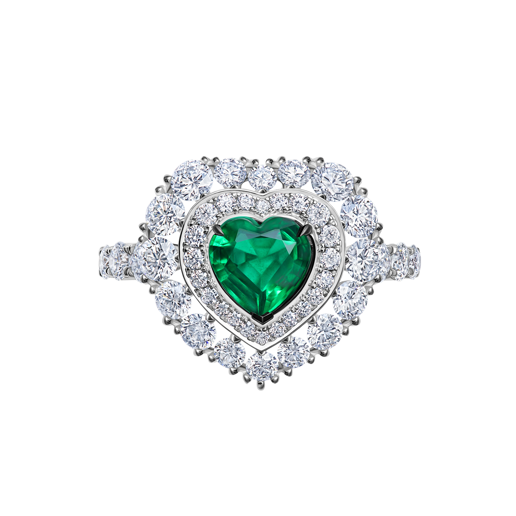 Кольцо с изумрудом и бриллиантами, белое золото