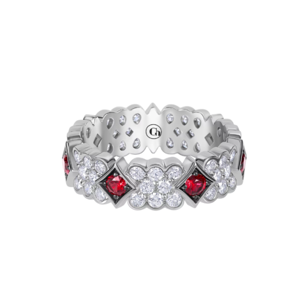 Кольцо с рубинами и бриллиантами, белое золото 2