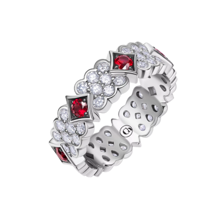 Кольцо с рубинами и бриллиантами, белое золото 1