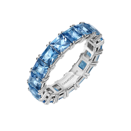 Кольцо с аквамаринами, белое золото 1