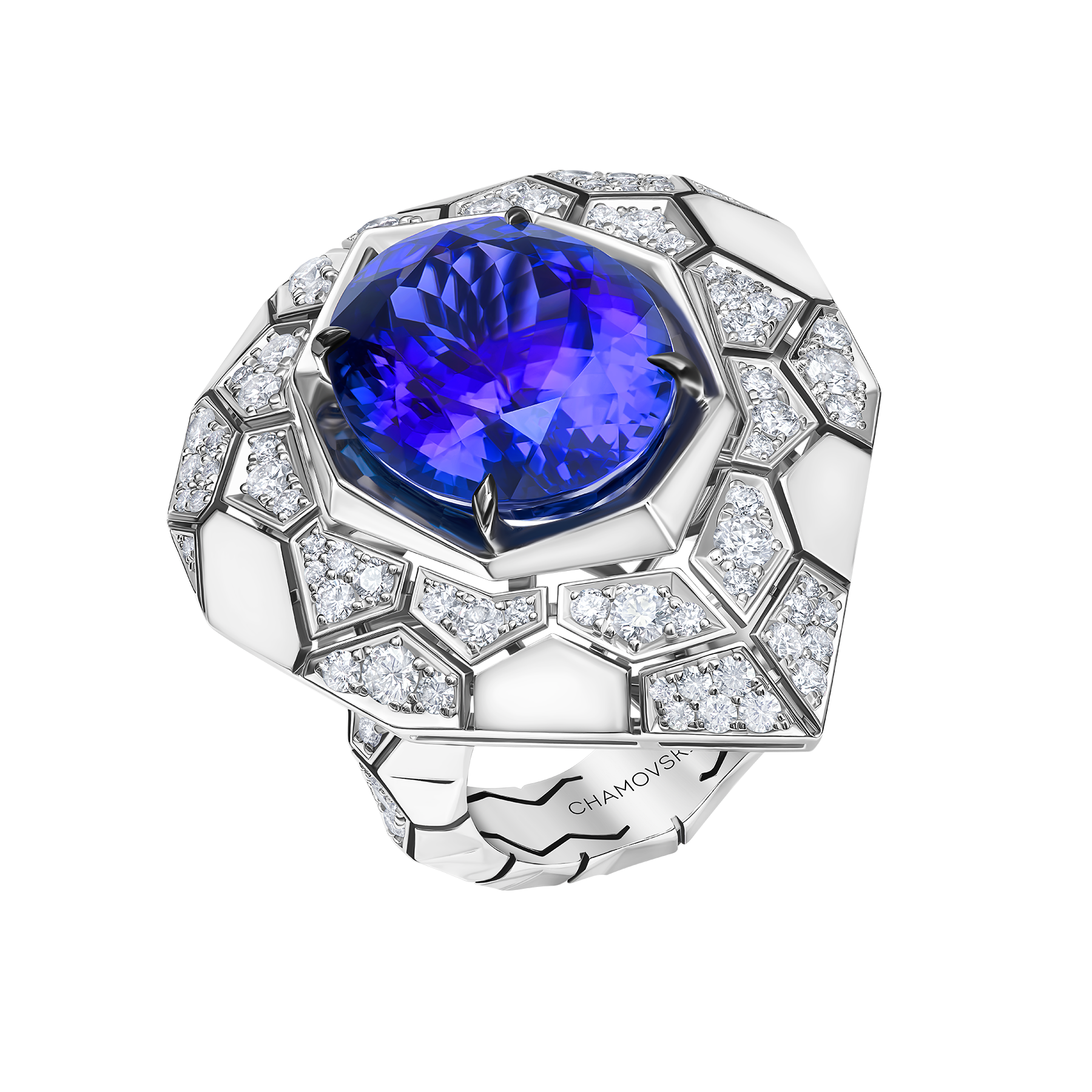 Кольцо с танзанитами и бриллиантами, белое золото